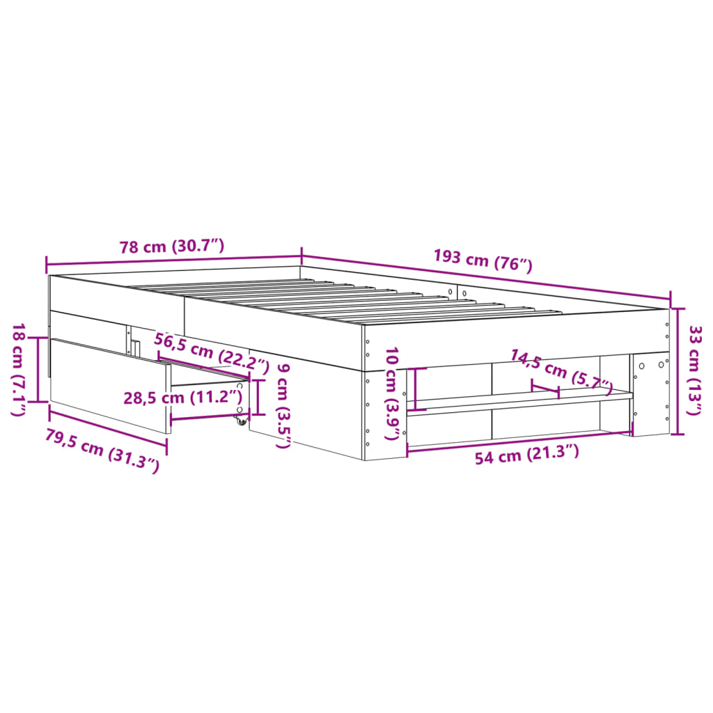 Bed Frame White 75x190 cm Small Single Engineered Wood