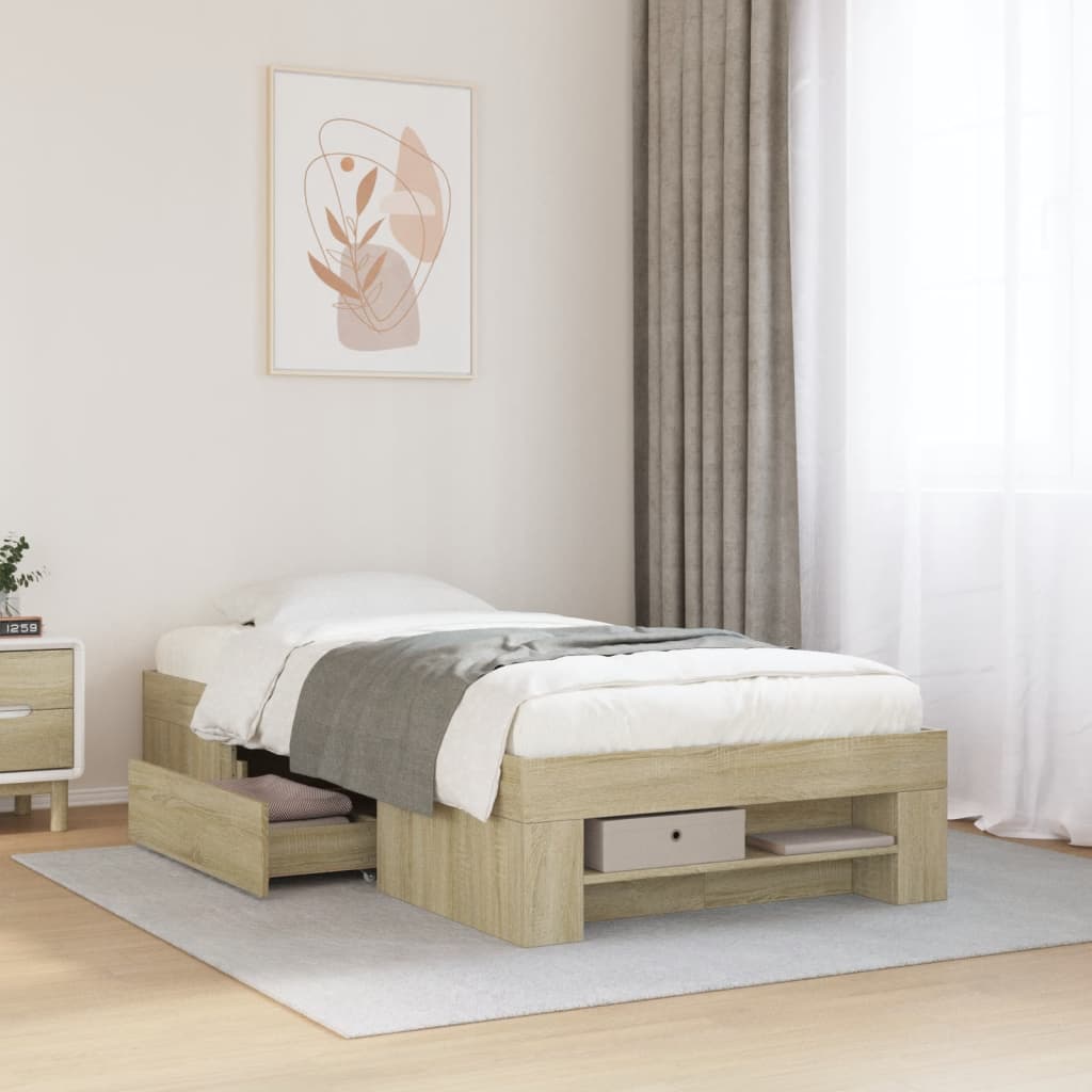 Bed Frame without Mattress Sonoma Oak 75x190 cm Small Single Engineered Wood