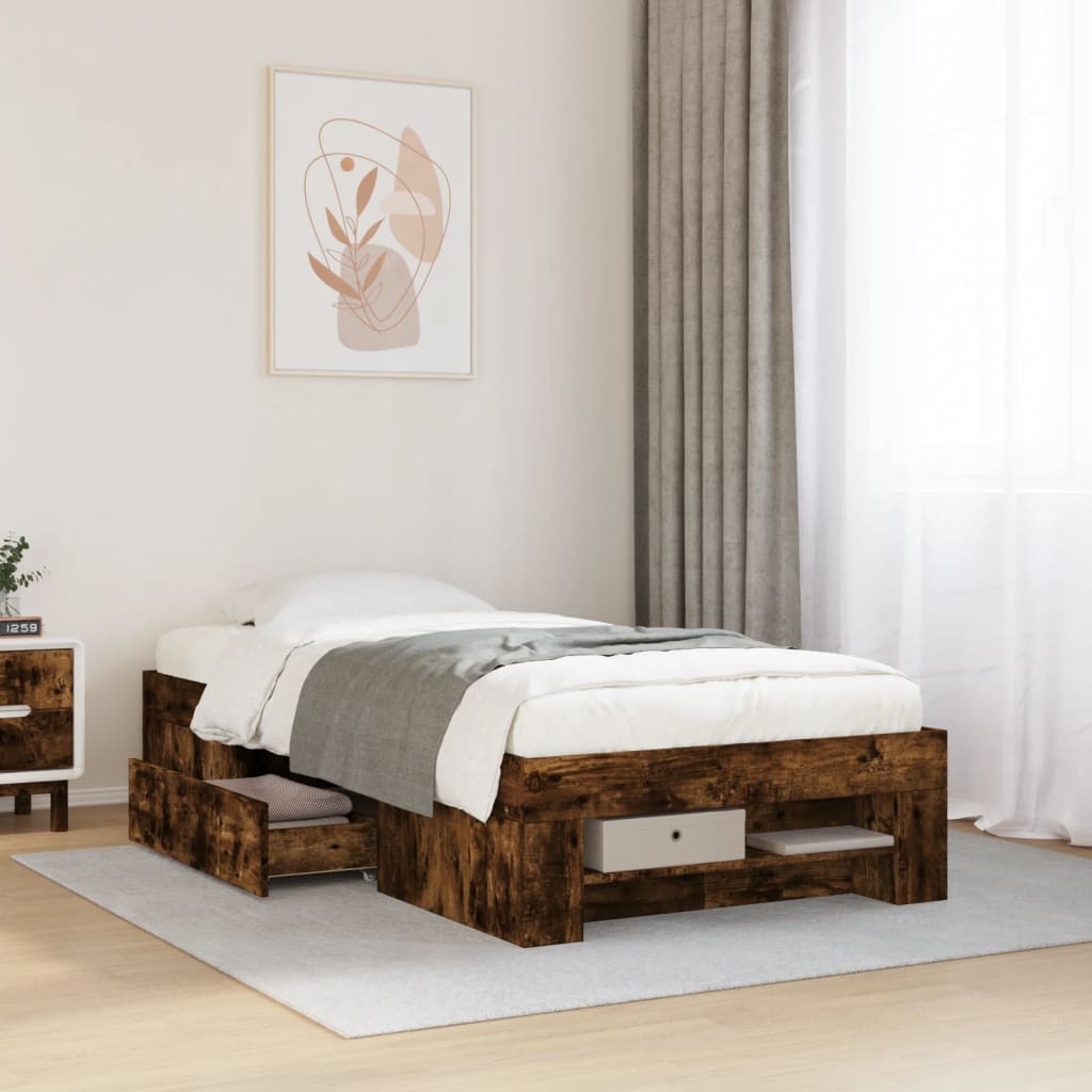 Bed Frame Smoked Oak 75x190 cm Small Single Engineered Wood