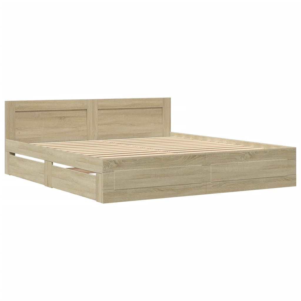 Bed Frame with Headboard Sonoma Oak 180x200 cm King Size Engineered Wood