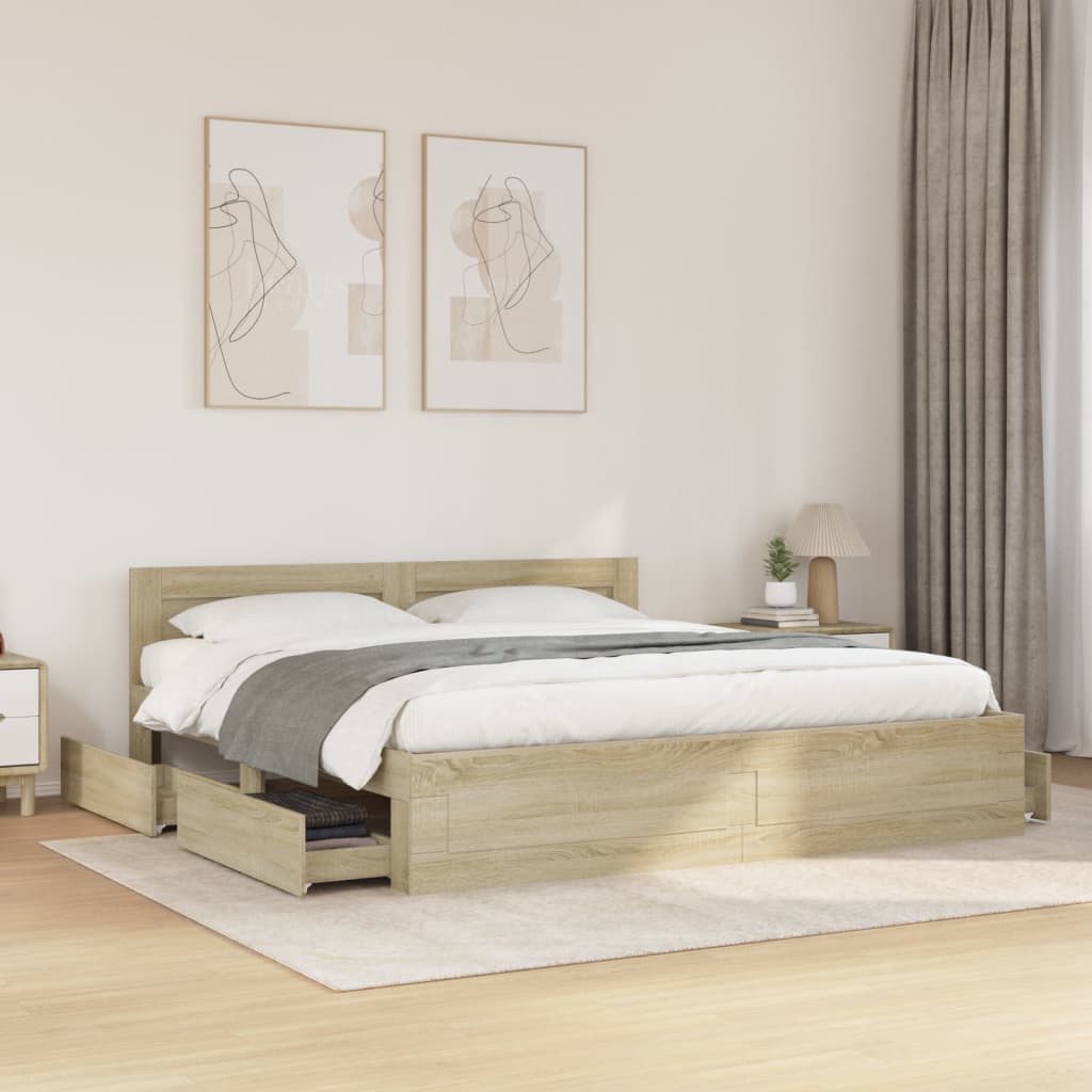 Bed Frame with Headboard Sonoma Oak 180x200 cm King Size Engineered Wood