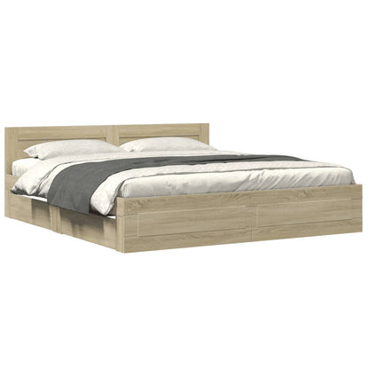 Bed Frame with Headboard Sonoma Oak 180x200 cm King Size Engineered Wood