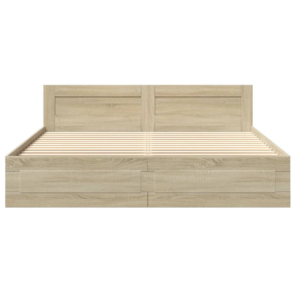 Bed Frame with Headboard Sonoma Oak 180x200 cm King Size Engineered Wood