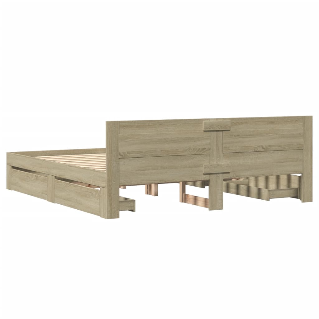 Bed Frame with Headboard Sonoma Oak 180x200 cm King Size Engineered Wood