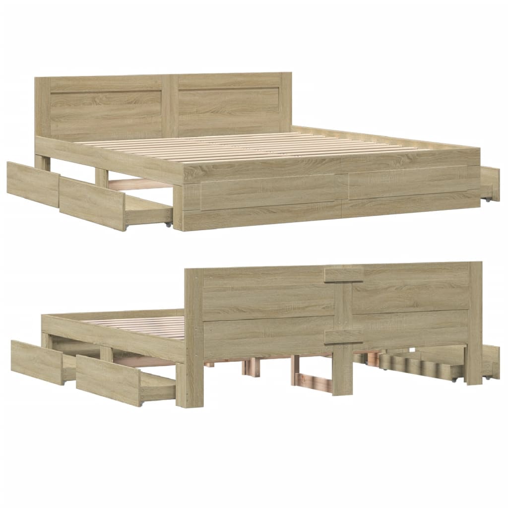 Bed Frame with Headboard Sonoma Oak 180x200 cm King Size Engineered Wood