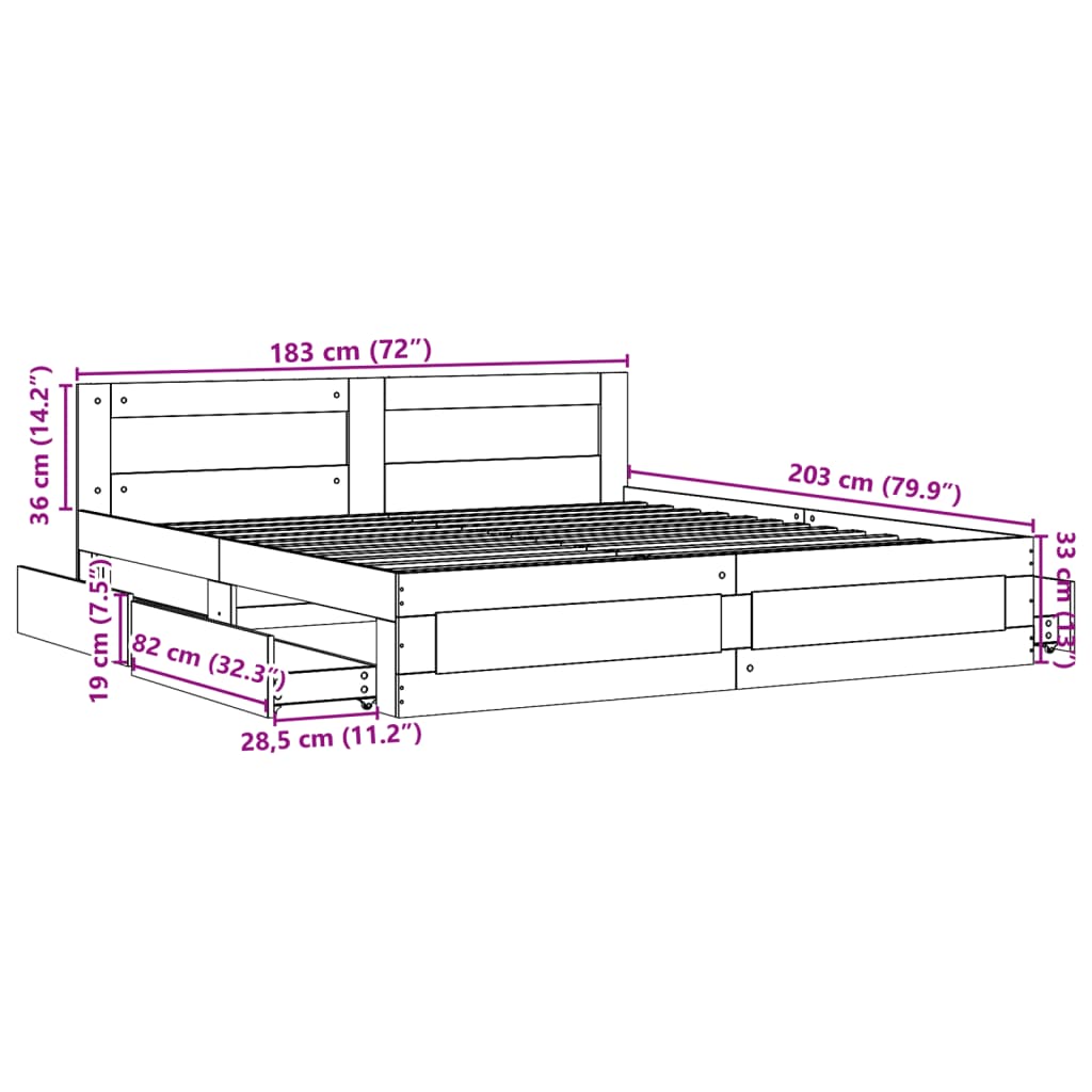 Bed Frame with Headboard Sonoma Oak 180x200 cm King Size Engineered Wood