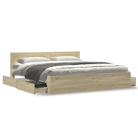 Bed Frame with Headboard Sonoma Oak 180x200 cm King Size Engineered Wood