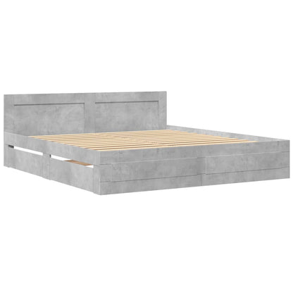 Bed Frame with Headboard without Mattress Concrete Grey 180x200 cm Super King