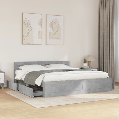 Bed Frame with Headboard without Mattress Concrete Grey 180x200 cm Super King