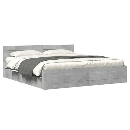 Bed Frame with Headboard without Mattress Concrete Grey 180x200 cm Super King