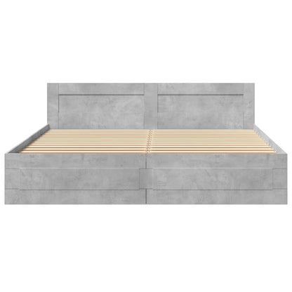 Bed Frame with Headboard without Mattress Concrete Grey 180x200 cm Super King