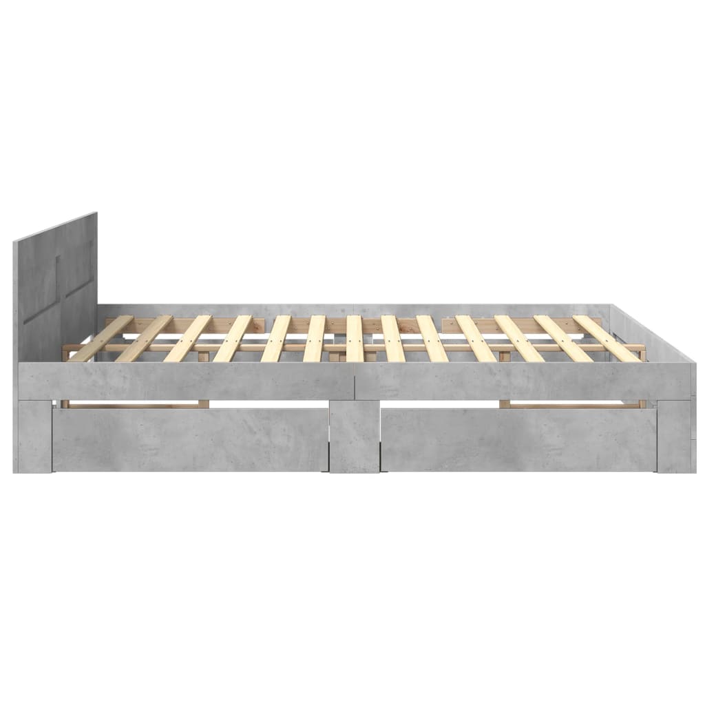 Bed Frame with Headboard without Mattress Concrete Grey 180x200 cm Super King