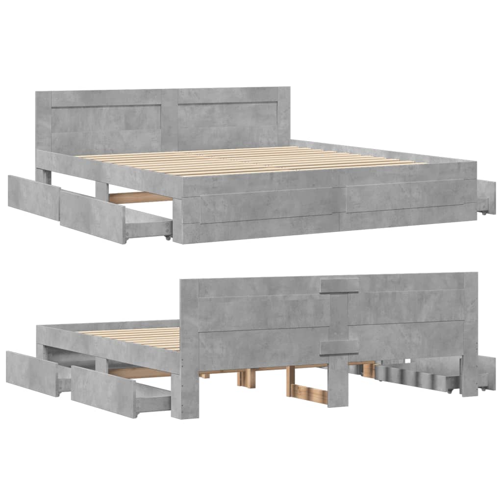 Bed Frame with Headboard without Mattress Concrete Grey 180x200 cm Super King