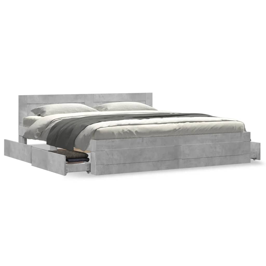 Bed Frame with Headboard without Mattress Concrete Grey 180x200 cm Super King