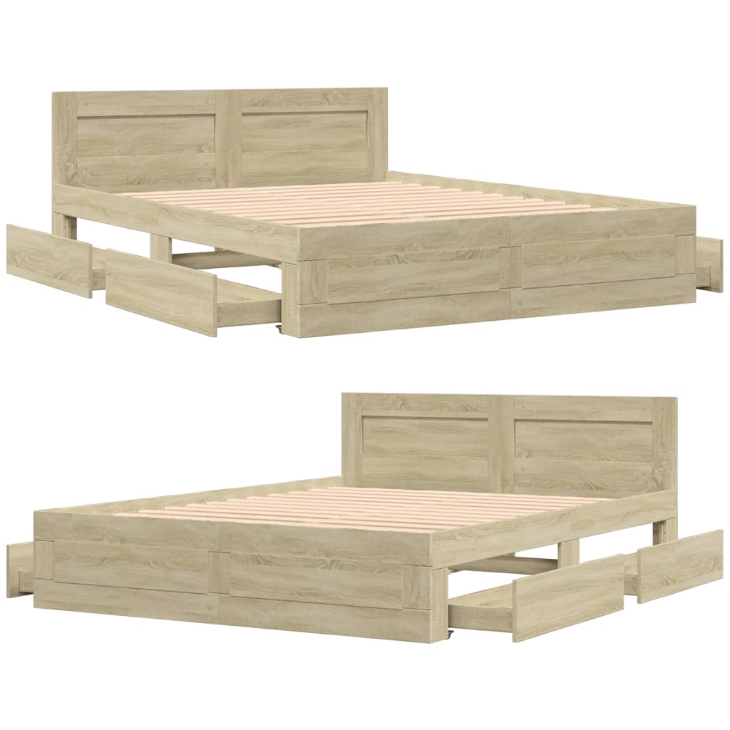 Bed Frame with Headboard without Mattress Sonoma Oak 160x200 cm