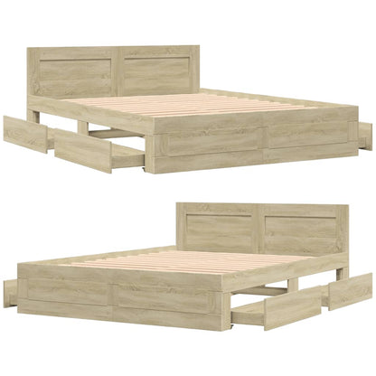 Bed Frame with Headboard without Mattress Sonoma Oak 160x200 cm