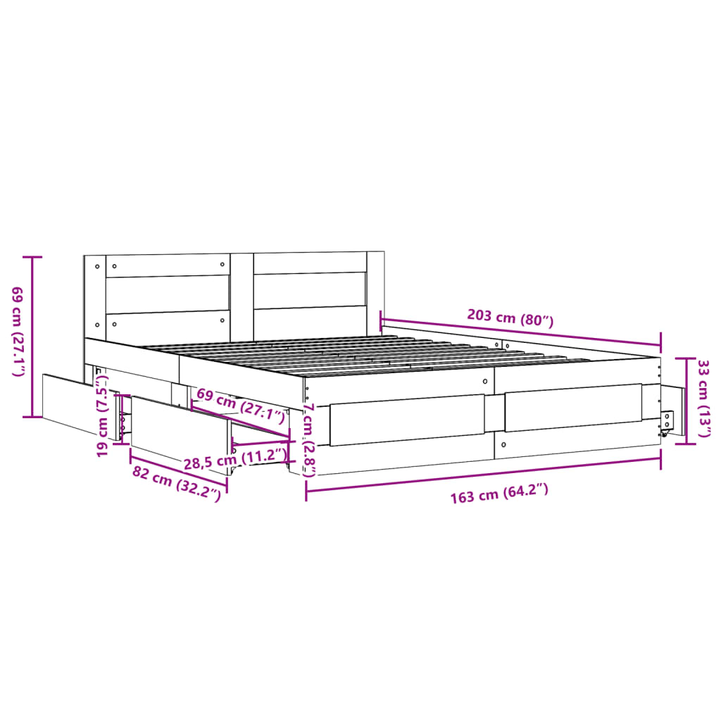 Bed Frame with Headboard without Mattress Sonoma Oak 160x200 cm