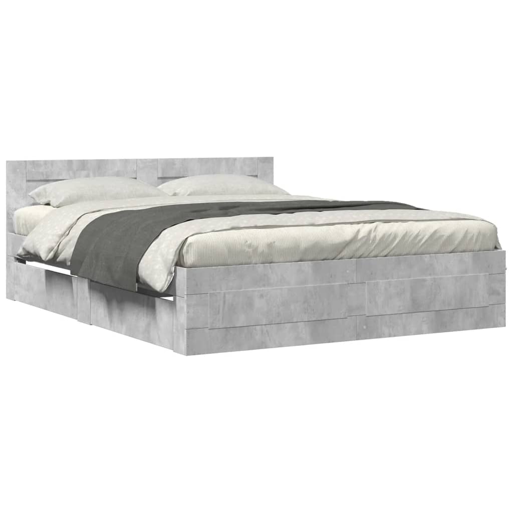 Bed Frame with Headboard without Mattress Concrete Grey 160x200 cm