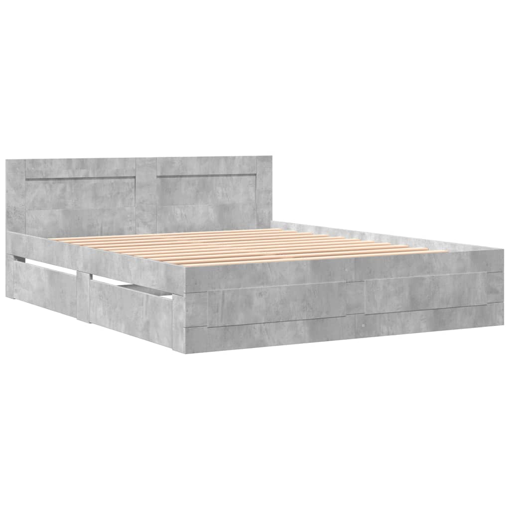 Bed Frame with Headboard without Mattress Concrete Grey 160x200 cm