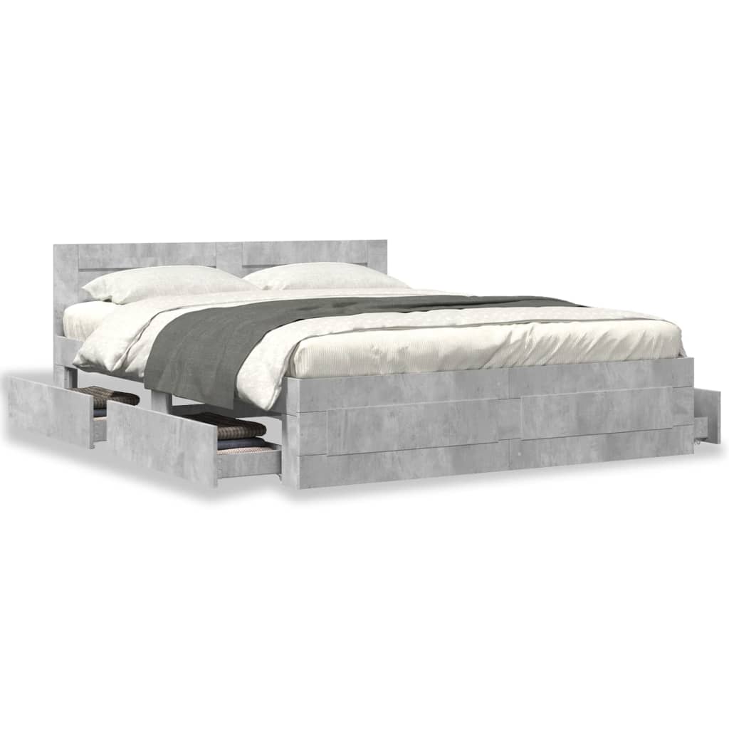 Bed Frame with Headboard without Mattress Concrete Grey 160x200 cm