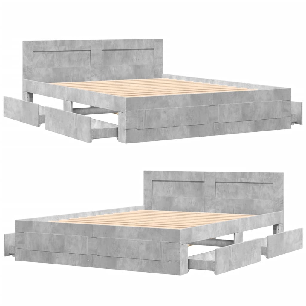 Bed Frame with Headboard without Mattress Concrete Grey 160x200 cm