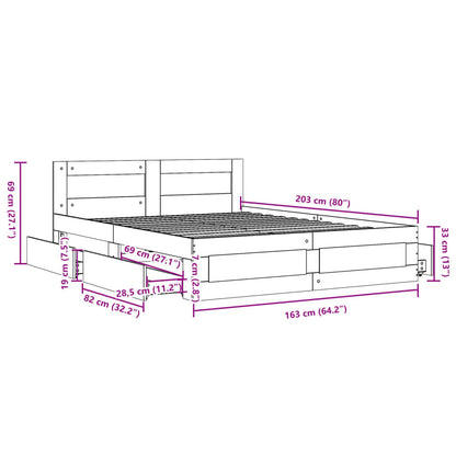 Bed Frame with Headboard without Mattress Concrete Grey 160x200 cm