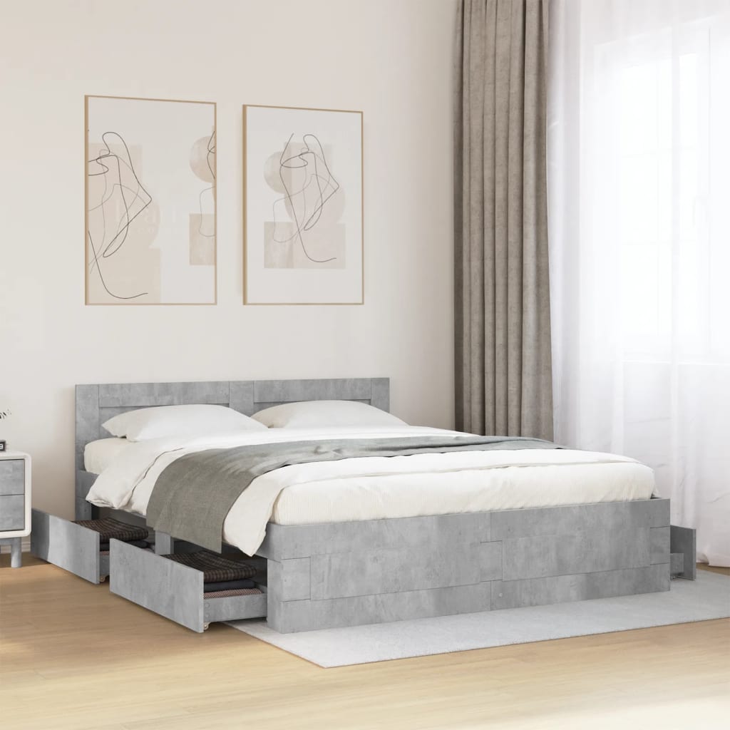 Bed Frame with Headboard without Mattress Concrete Grey 160x200 cm