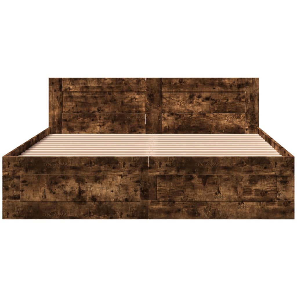 Bed Frame with Headboard Smoked Oak 160x200 cm Engineered Wood