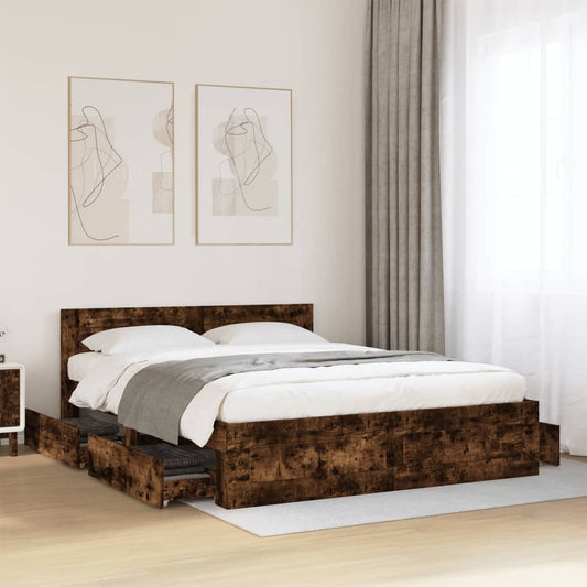 Bed Frame with Headboard Smoked Oak 160x200 cm Engineered Wood