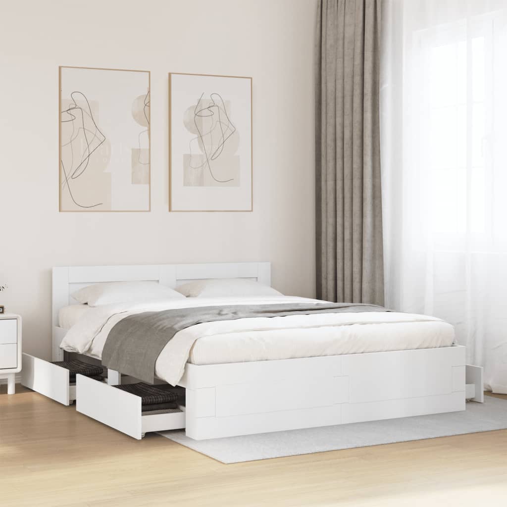 Bed Frame with Headboard without Mattress White 150x200 cm King Size