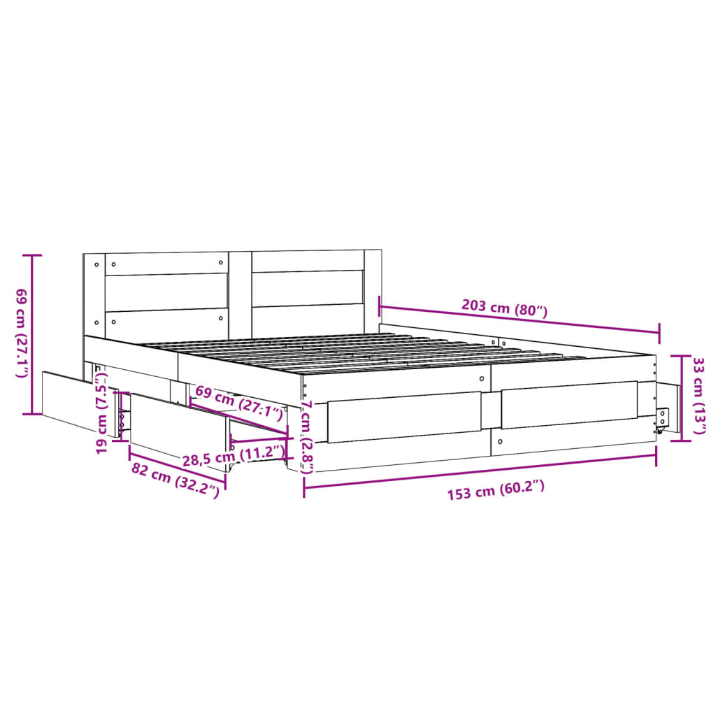 Bed Frame with Headboard without Mattress White 150x200 cm King Size