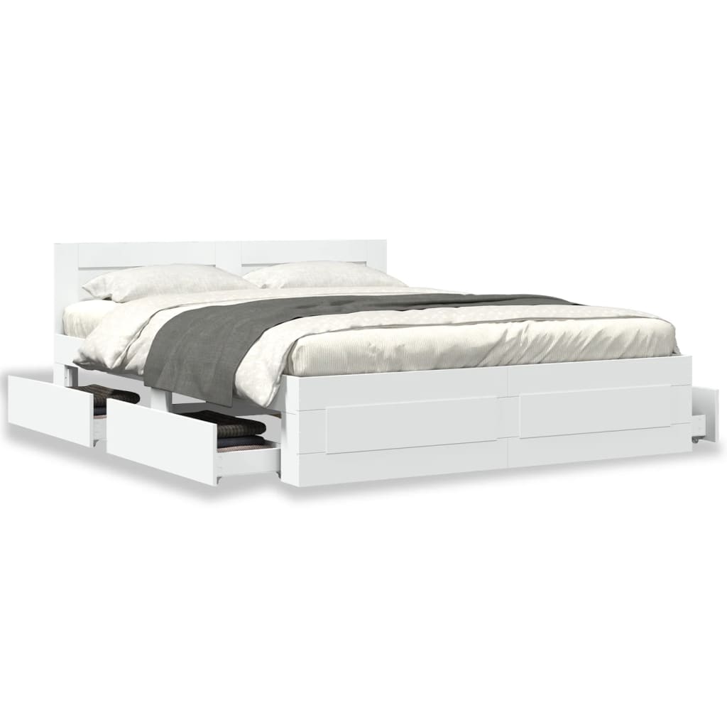 Bed Frame with Headboard without Mattress White 150x200 cm King Size