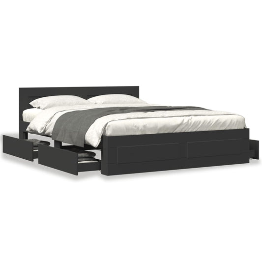 Bed Frame with Headboard without Mattress Black 150x200 cm King Size