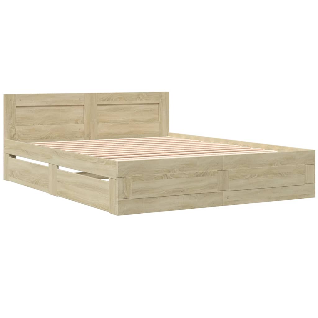 Bed Frame with Headboard without Mattress Sonoma Oak 150x200 cm King Size