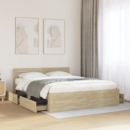 Bed Frame with Headboard without Mattress Sonoma Oak 150x200 cm King Size