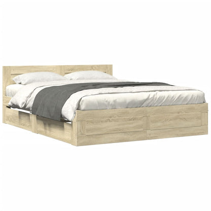 Bed Frame with Headboard without Mattress Sonoma Oak 150x200 cm King Size