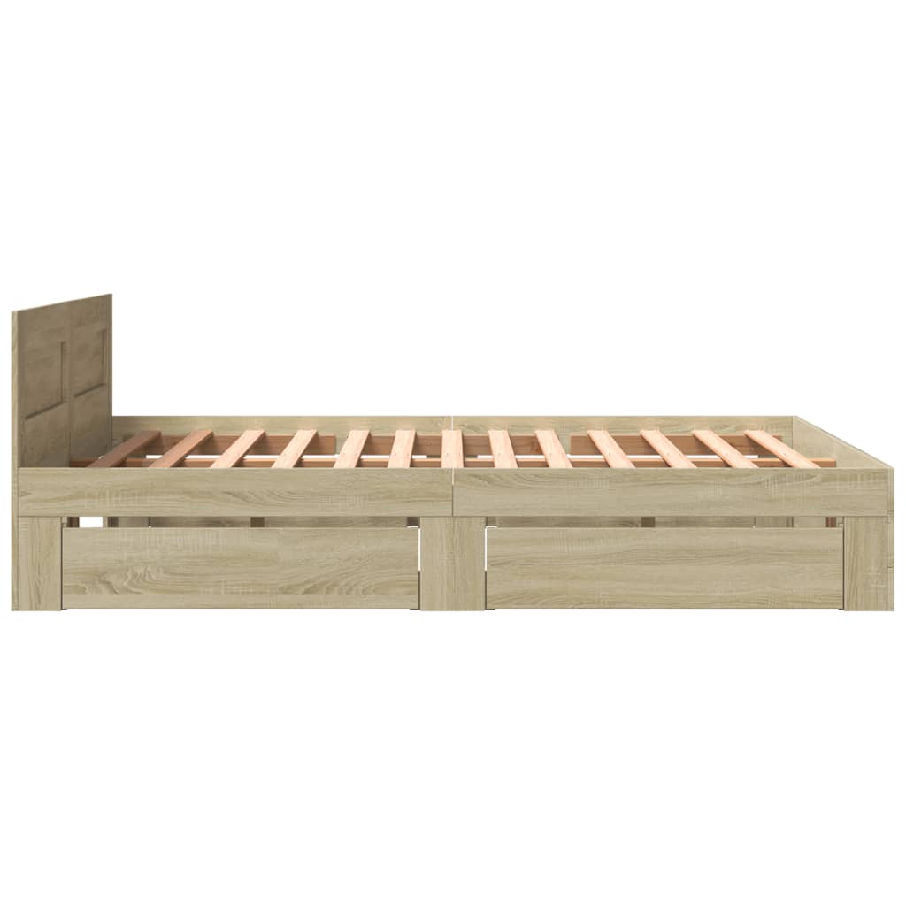 Bed Frame with Headboard without Mattress Sonoma Oak 150x200 cm King Size