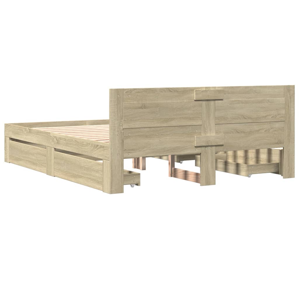 Bed Frame with Headboard without Mattress Sonoma Oak 150x200 cm King Size