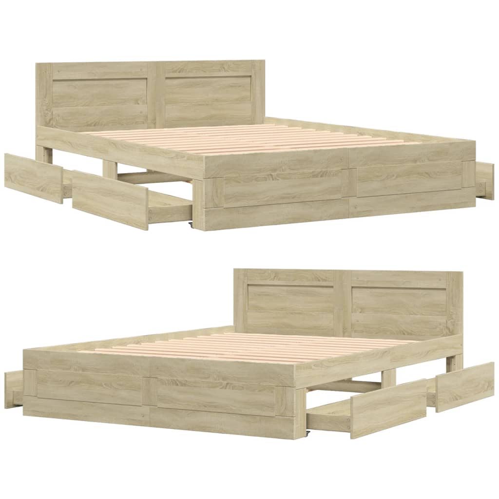 Bed Frame with Headboard without Mattress Sonoma Oak 150x200 cm King Size