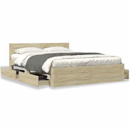 Bed Frame with Headboard without Mattress Sonoma Oak 150x200 cm King Size