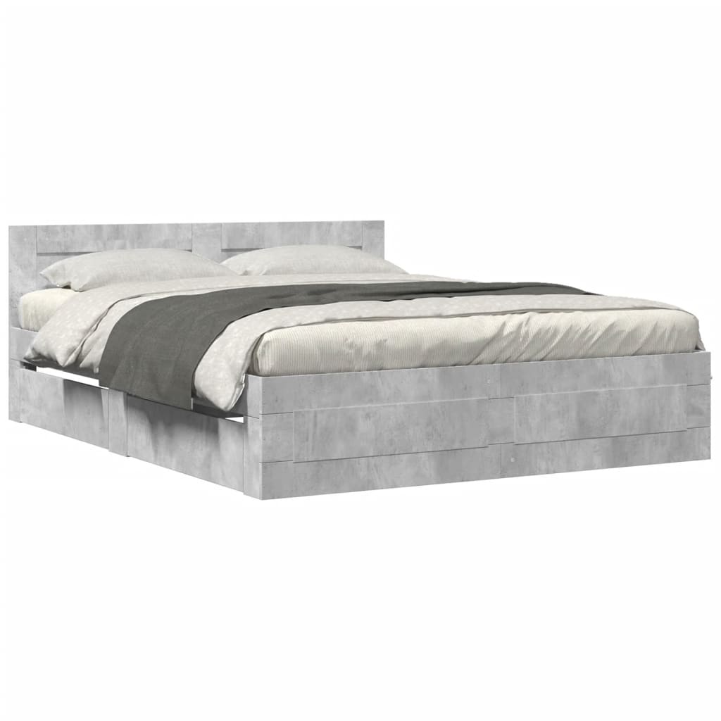 Bed Frame with Headboard Concrete Grey 150x200 cm King Size Engineered Wood