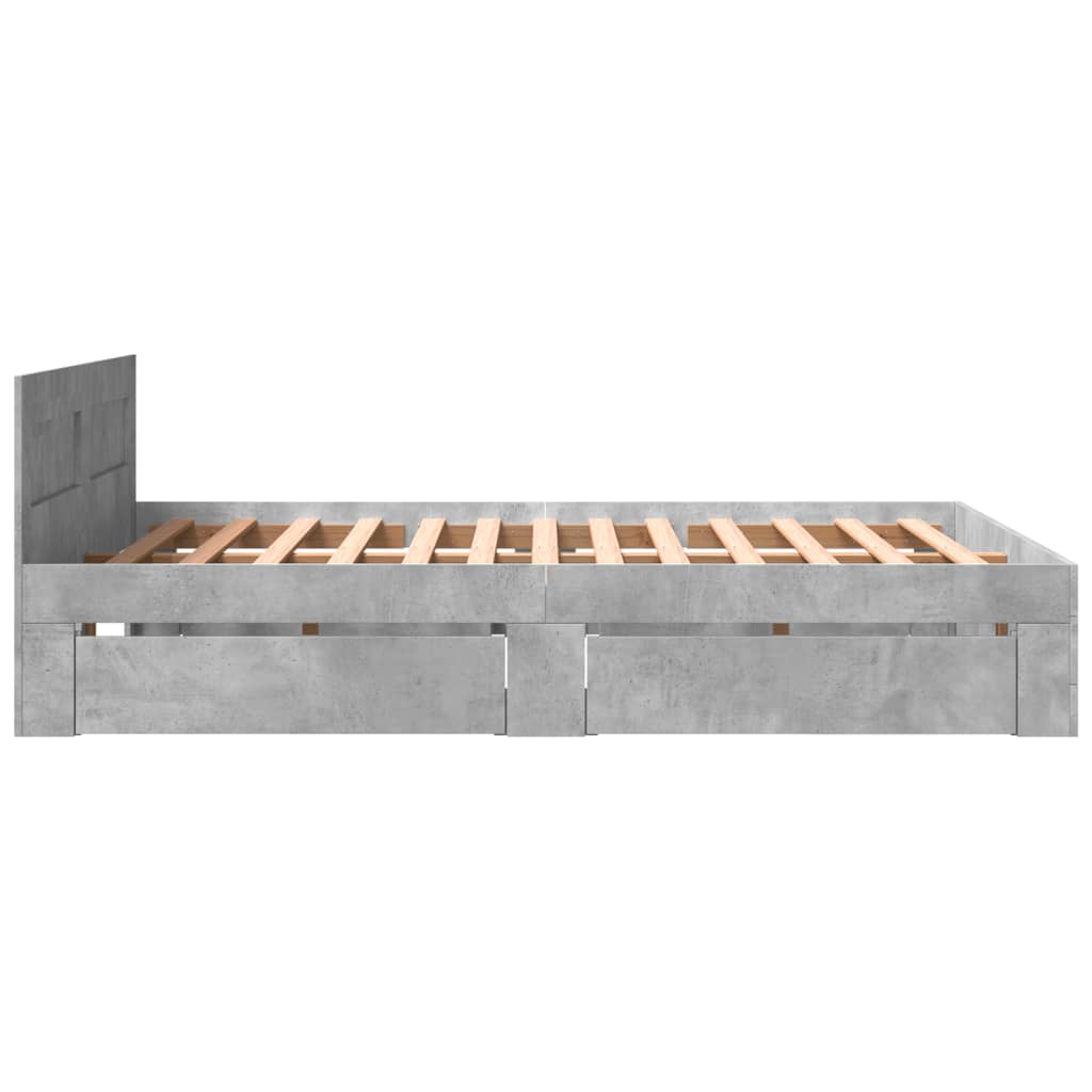 Bed Frame with Headboard Concrete Grey 150x200 cm King Size Engineered Wood