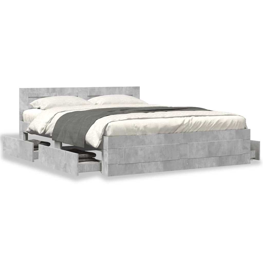 Bed Frame with Headboard Concrete Grey 150x200 cm King Size Engineered Wood