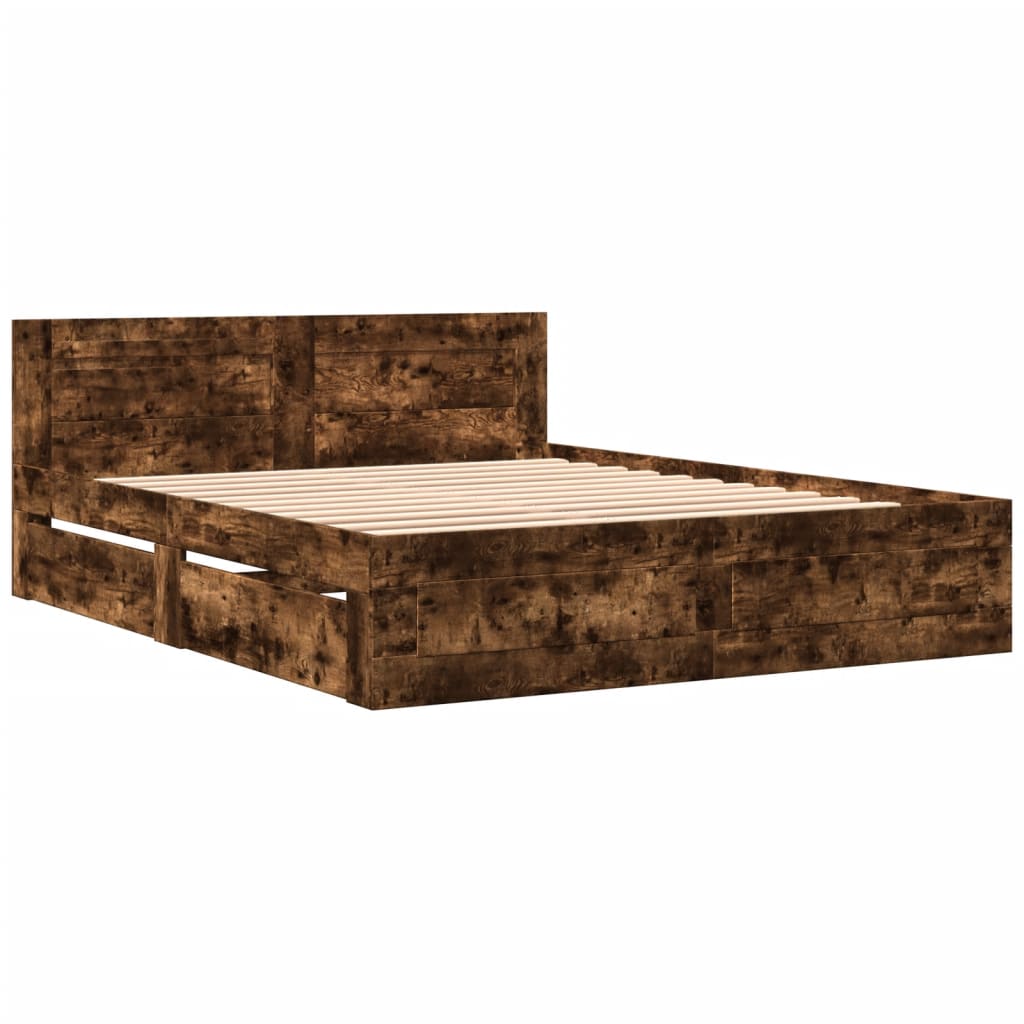 Bed Frame with Headboard without Mattress Smoked Oak 150x200 cm King Size