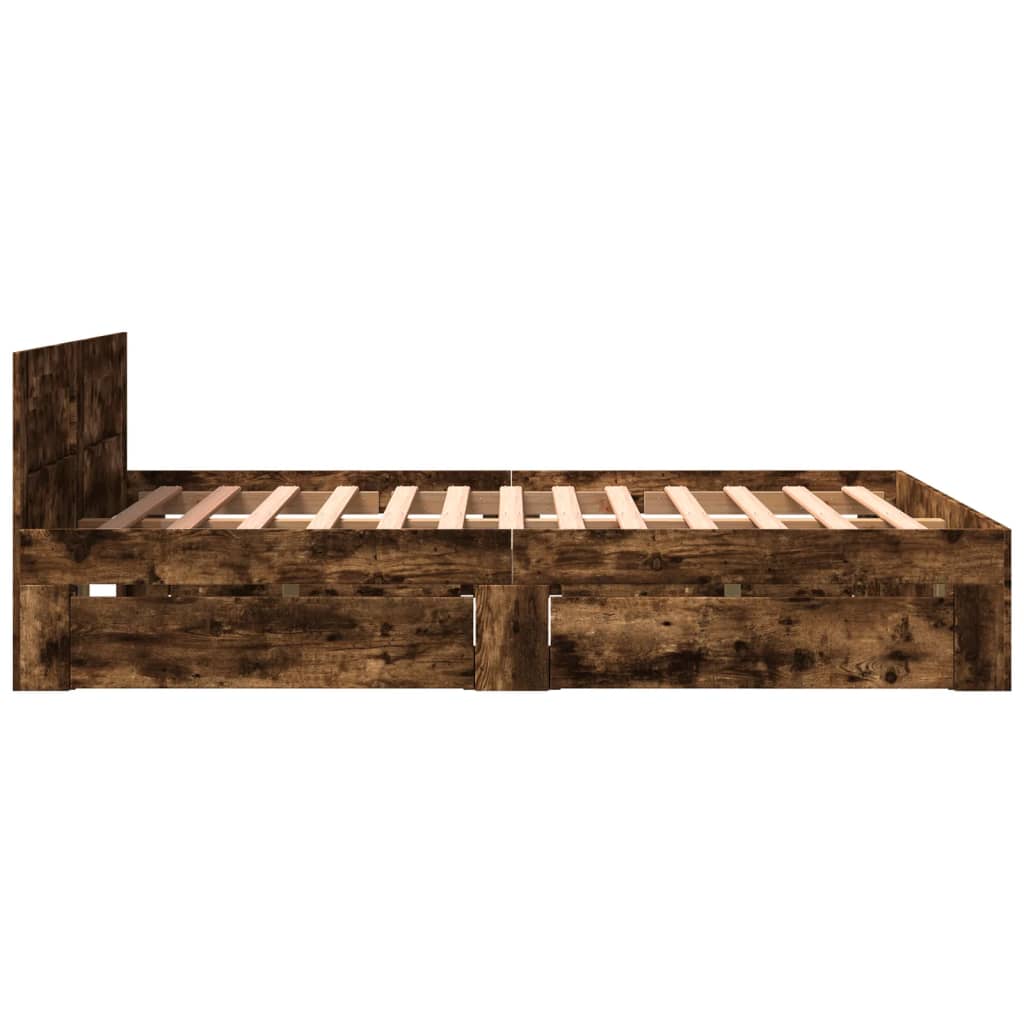 Bed Frame with Headboard without Mattress Smoked Oak 150x200 cm King Size