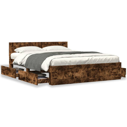 Bed Frame with Headboard without Mattress Smoked Oak 150x200 cm King Size