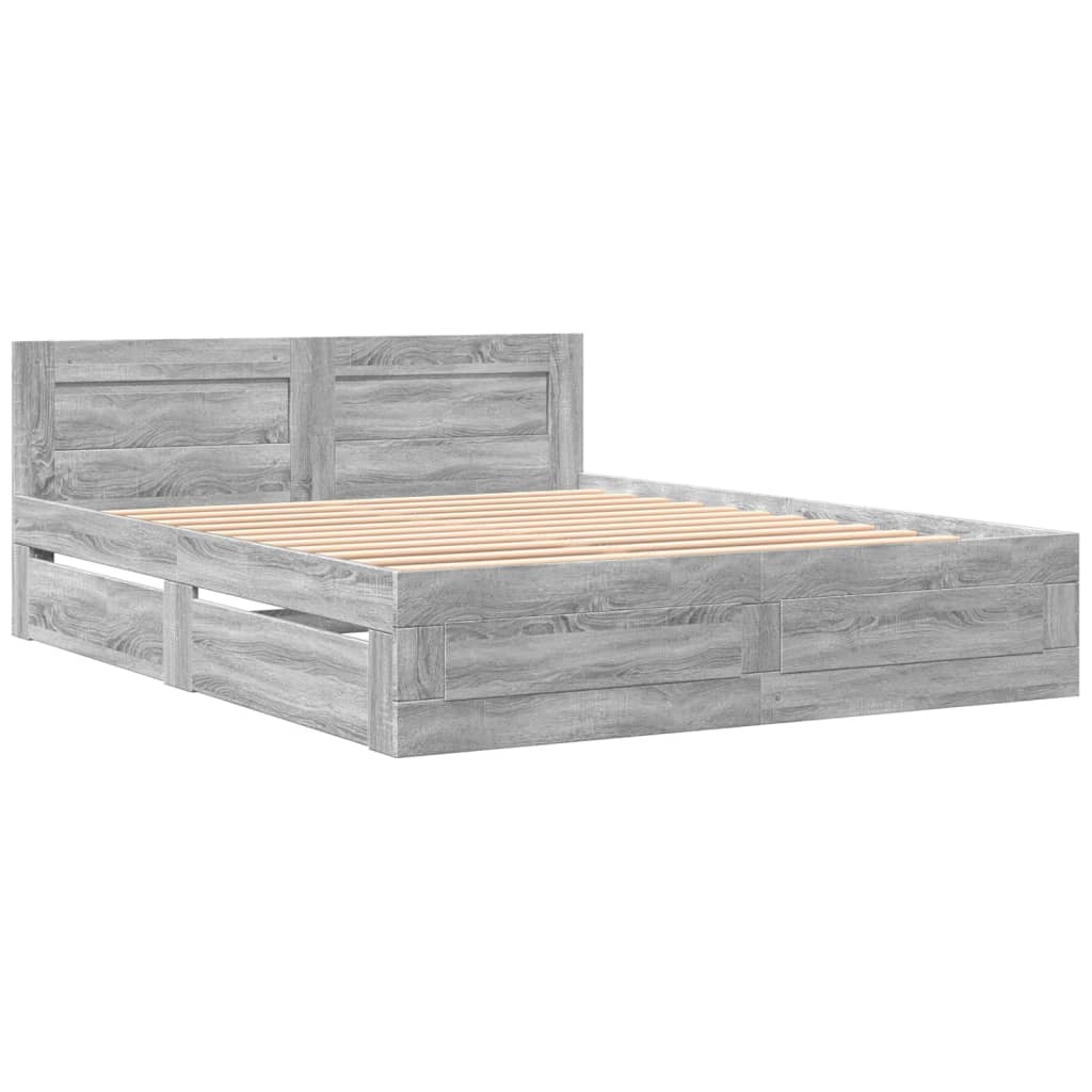 Bed Frame with Headboard without Mattress Grey Sonoma 150x200 cm King Size