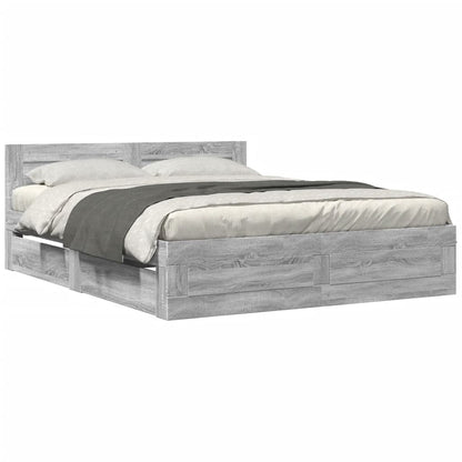 Bed Frame with Headboard without Mattress Grey Sonoma 150x200 cm King Size