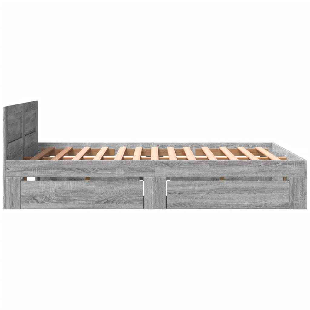 Bed Frame with Headboard without Mattress Grey Sonoma 150x200 cm King Size