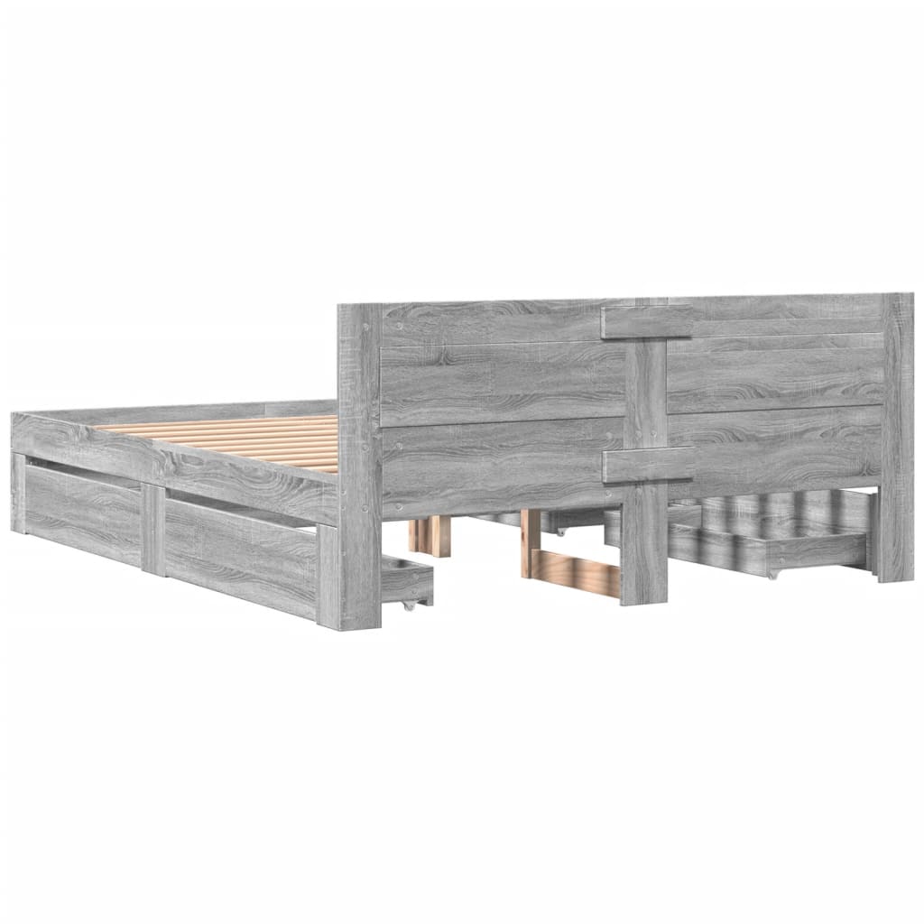 Bed Frame with Headboard without Mattress Grey Sonoma 150x200 cm King Size